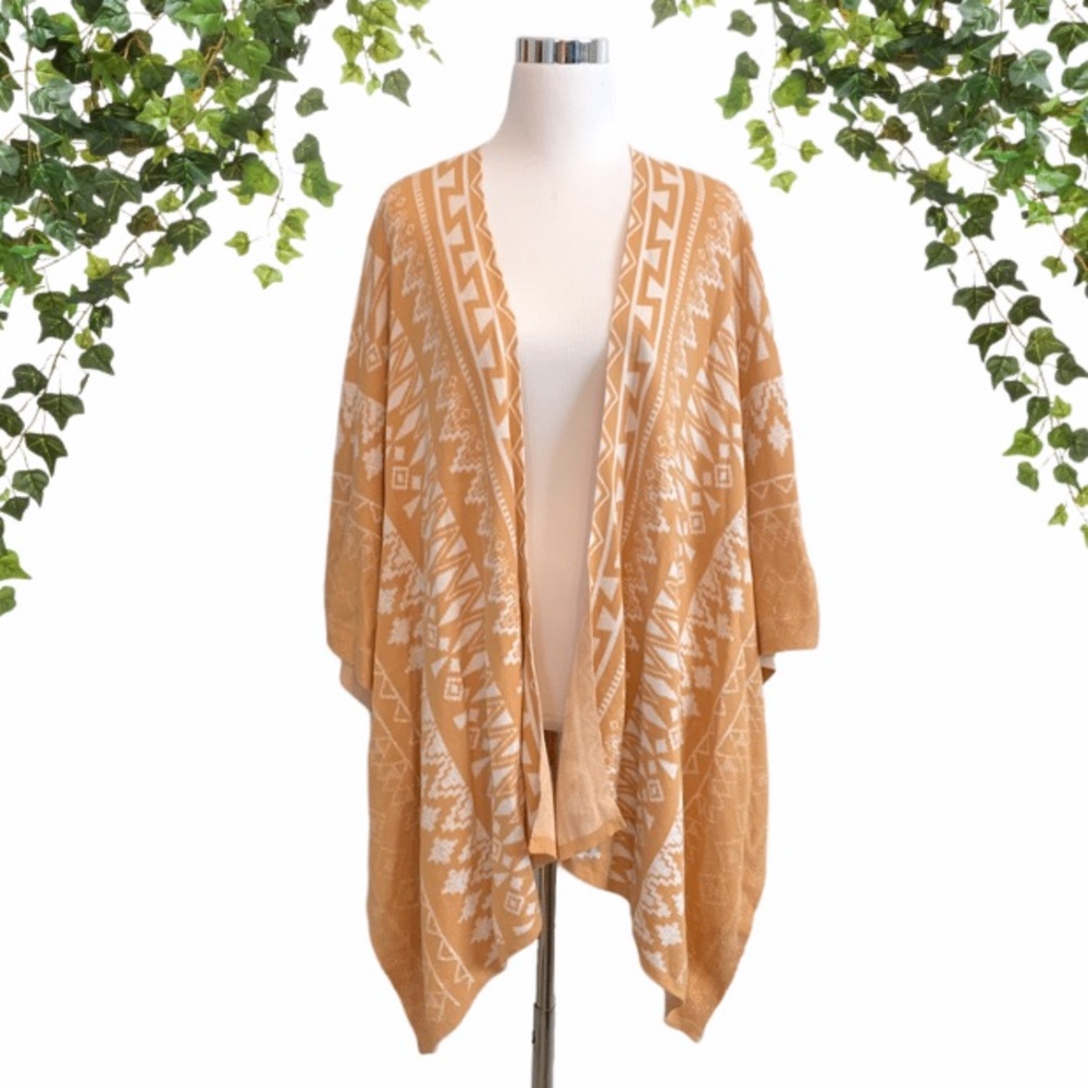 Charming Charlie Poncho Wrap Cardigan Aztec Print Large Cotton